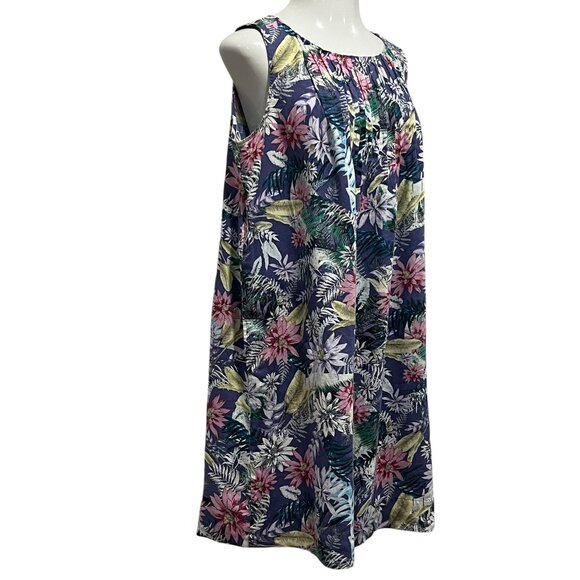 J Jill Love Linen Purple Tropical Floral Sleeveless Dress, 1X - Picture 10 of 11